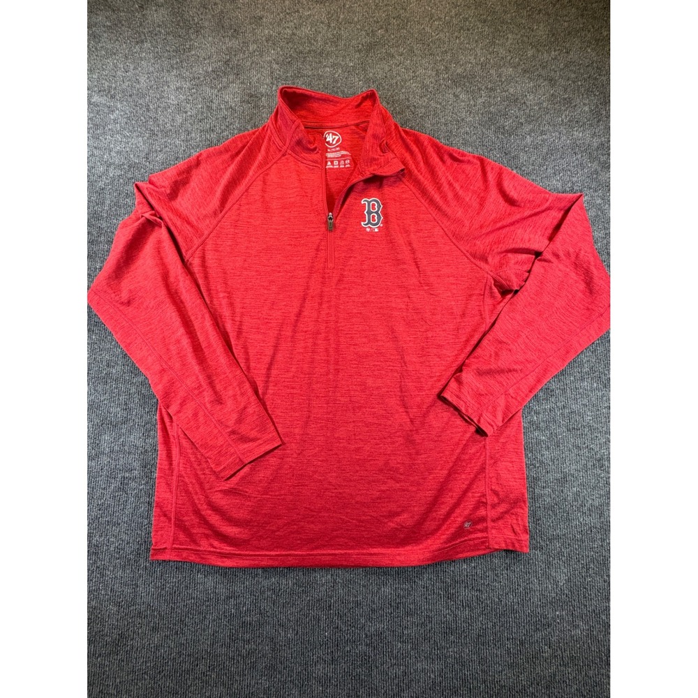 47 Brand Boston Red Sox Mens XL Quarter Zip Pullover Red Heather MLB Performance